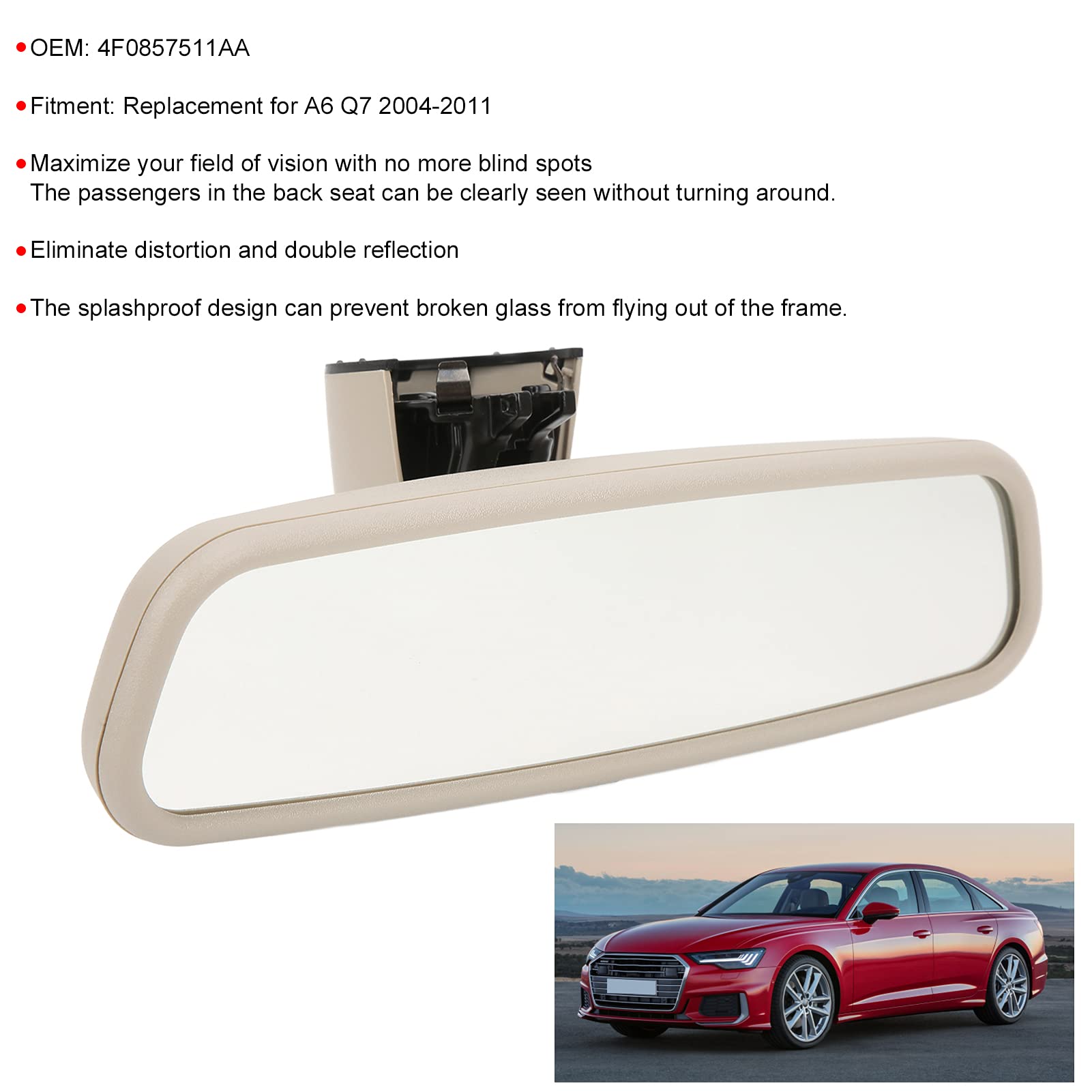 Specchio Posteriore Interno dell'auto 4F0857511AA Sostituzione Panoramica per Specchio di Retrovisore Interno Beige Beige (Beige #11)