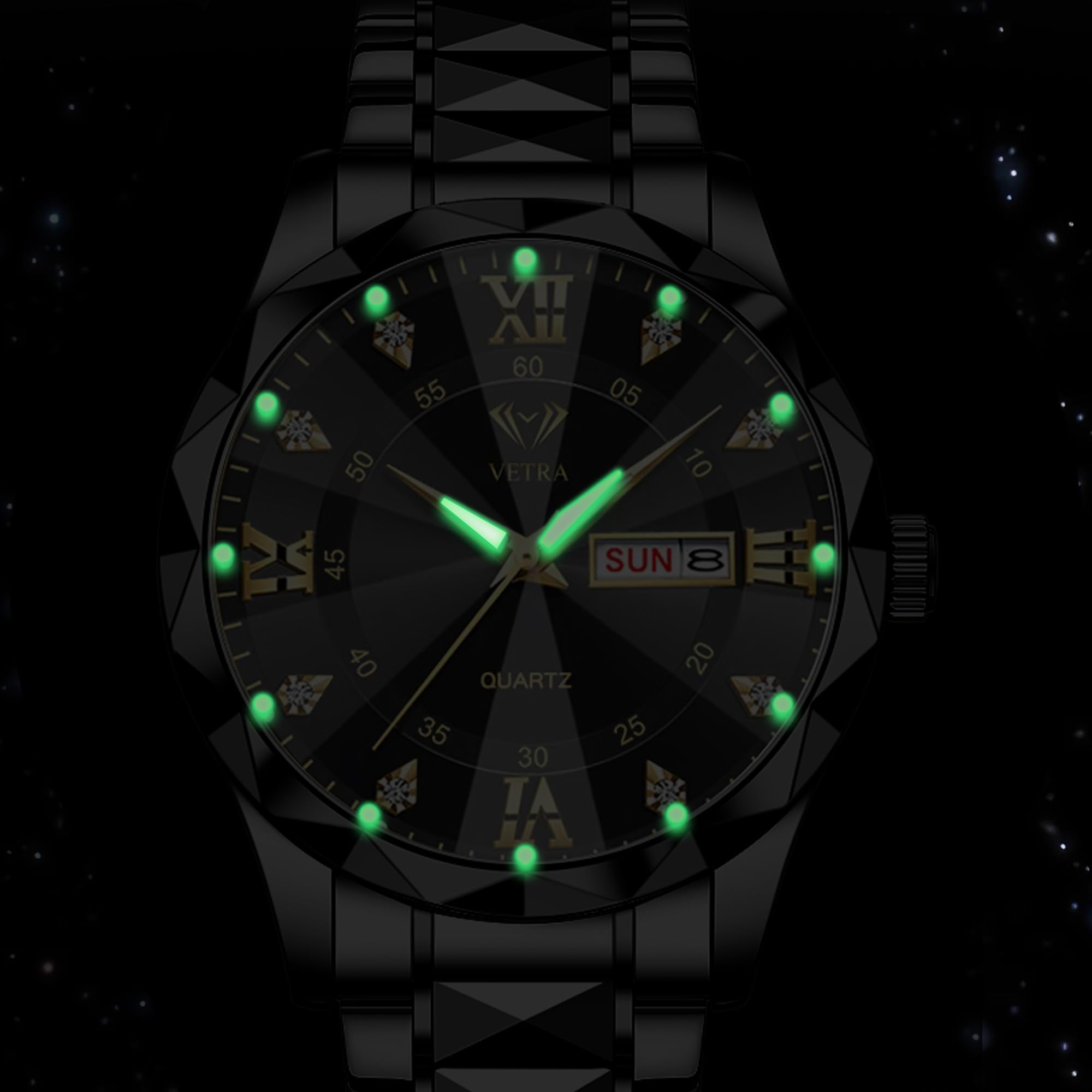 Vetra Montre classique pour homme - Bracelet en acier inoxydable - Étanche - Lumineuse - Jour - Date - Tendance - Minimaliste - Cadeau pour homme