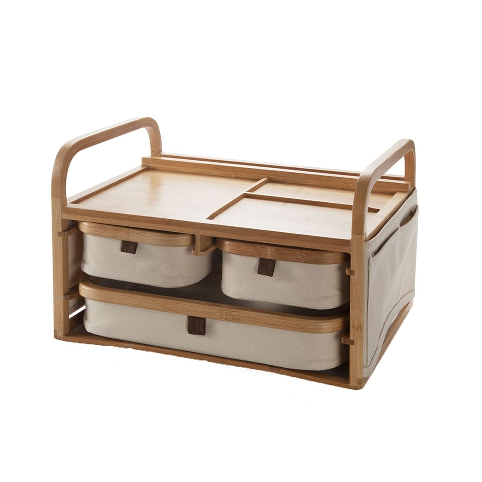 HDBCYUAZ Double Bamboo Handle Dressing Table Storage Rack Fabric Box Desktop Sundries Multi layer Drawer Large Capacity