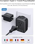 UGREEN European Travel Plug Adapter, International Travel Adapter with 4 AC Outlets 3 USB-A 1 USB-C Ports, 8 in 1 Type C Travel Essentials Plug Converter for Canada to EU Italy Greece Spain France