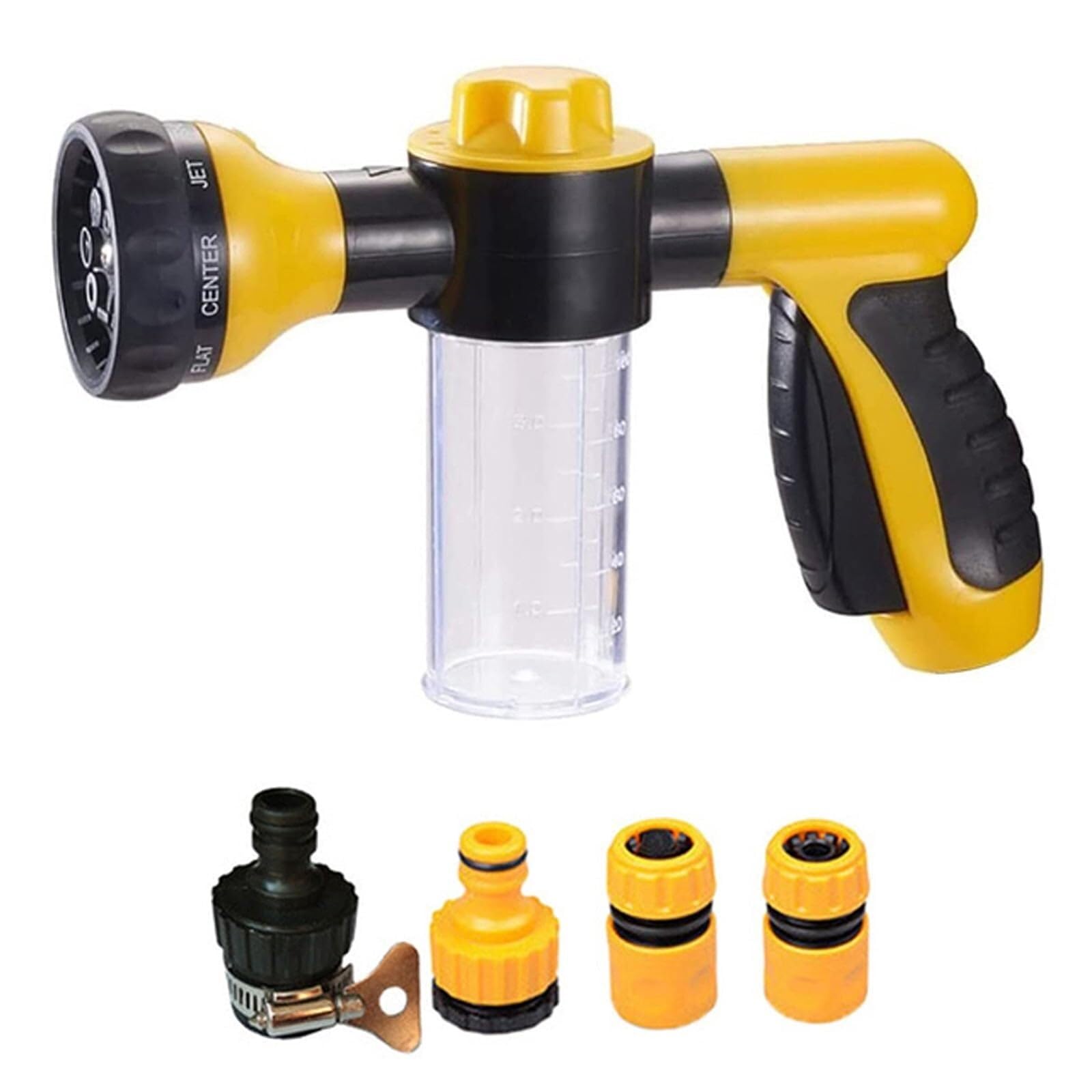 High Pressure Water Garden Hose Nozzle with Soap Dispenser and 8 Adjustable Watering Patterns, for Plants Lawn