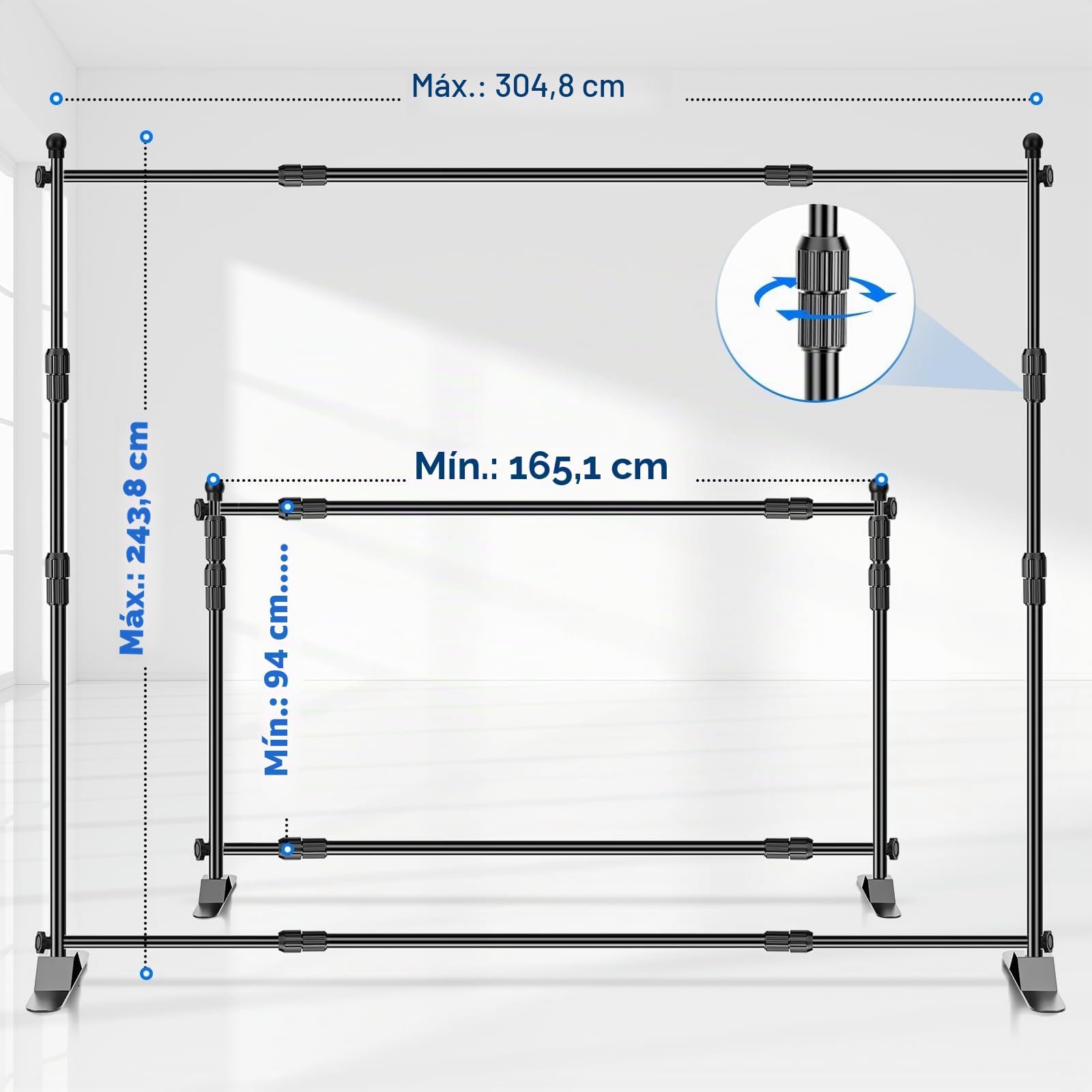 EMART Soporte de Fondo 3 x 2,4 m, Sistema de Telón de Fotográfico Ajustable con 2 Sacos de Arena para Fotografía de Estudio, Retratos y Productos