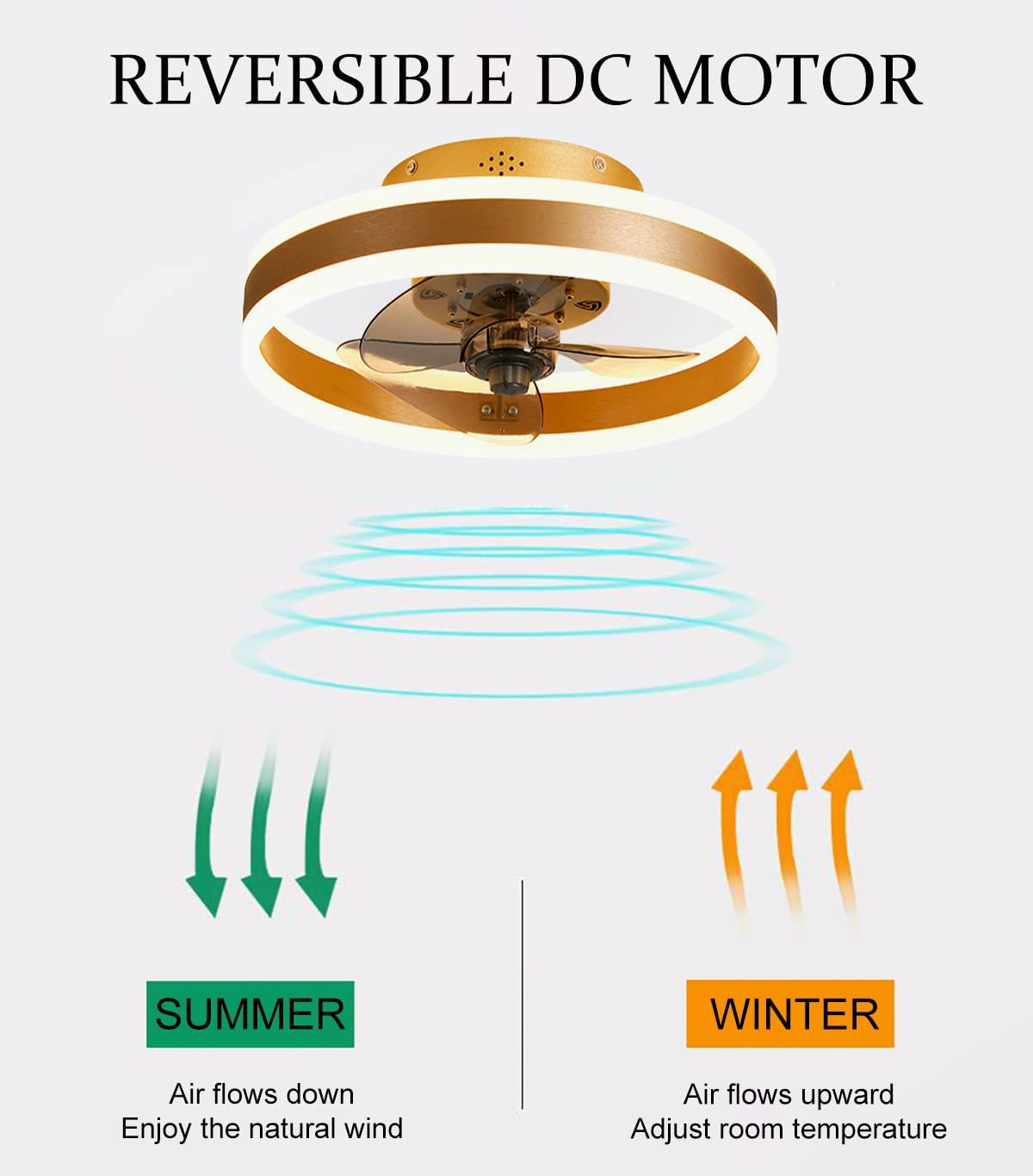 Ventilatore da soffitto reversibile con luci Ventilatore da soffitto moderno a led con telecomando Plafoniere ad anello per soggiorno Camera da letto Lampadari da salotto Fan Lampada da soffitto (bi