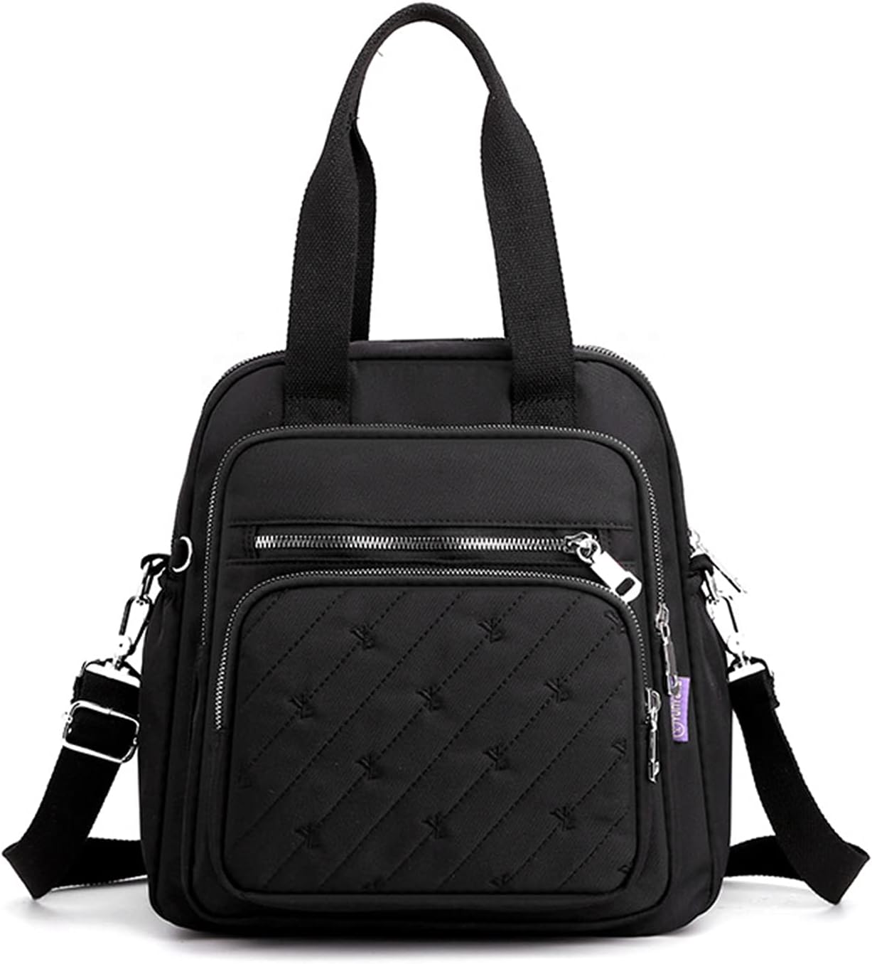 PORRASSO Backpack Fashion Shoulder Bag Women Handbag Rucksack Daypack Nylon Crossbody Bag for Work Travel Daily Use Black