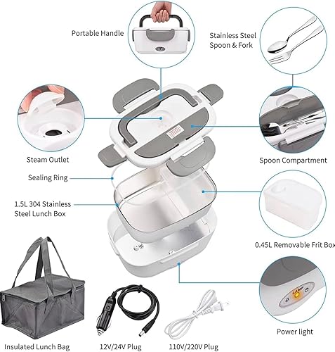 Miniatura 2 de Anas Fiambrera eléctrica 2 en 1, calentador de alimentos portátil perfecto para automóvil y hogar, diseño a prueba de fugas con recipiente extraíble