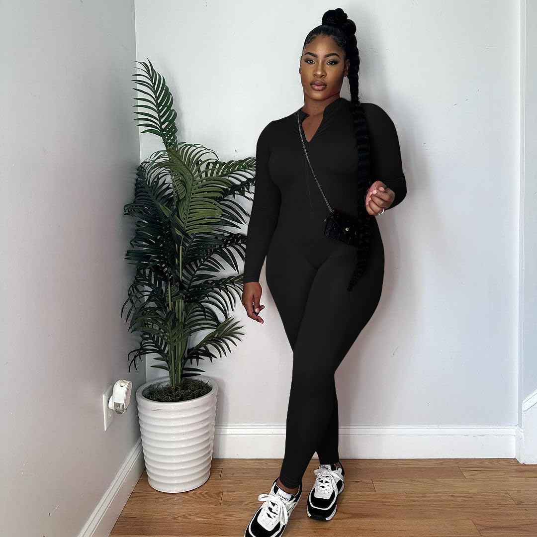 YeGine Women Long Sleeve Bodycon Jumpsuit Sexy Rompers One Piece Zip Up jumpsuits - Image 5