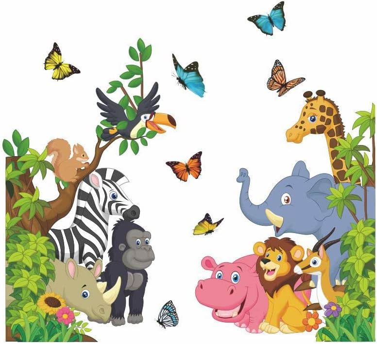 Big Tree Zoo Door Wall Stickers Baby Nursery Children's Room Wall Decor, Reusable Vinyl, Peel and Stick, Kids Mural Stickers
