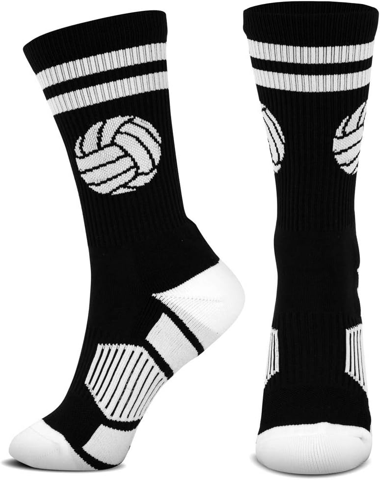 ChalkTalkSPORTS Volleyball Performance Crew Socks - Classic Ball - Youth & Adult - Multiple Colors - Volleyball Mid-Calf Sock