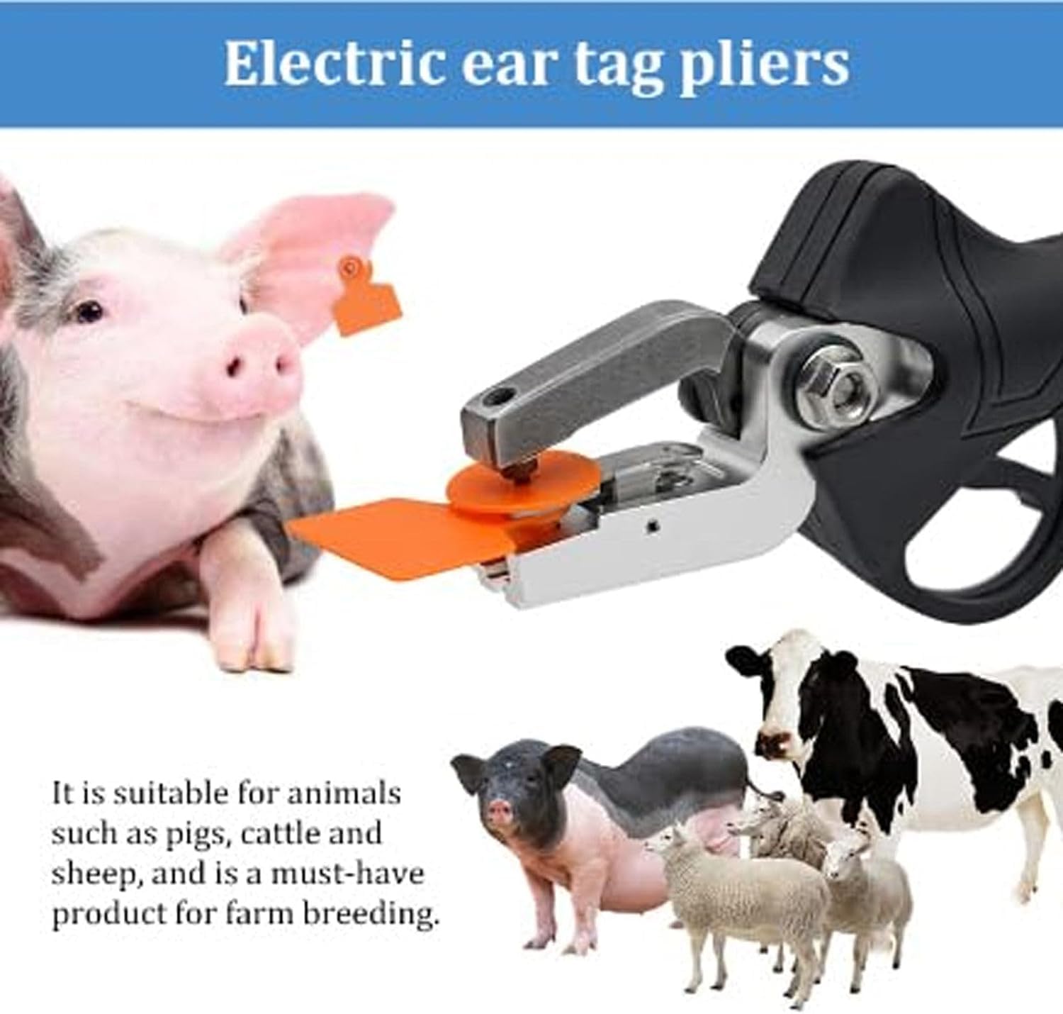 Alicates Eléctricos Inalámbricos para Colocar Crotales En Bovinos, Ovinos, Caprinos, Porcinos Y Vacas – Herramienta De Etiquetado De Ganado Alimentada por 2 Baterías De 1300 C 31 cm