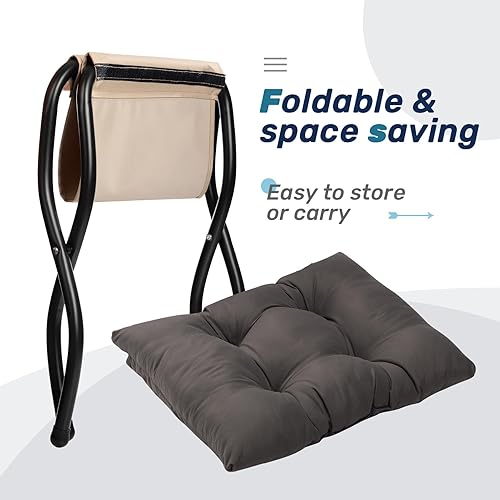 Miniatura 97 de HollyHOME Taburete reposapiés plegable de 15 pulgadas de alto, otomano plegable pequeño tapizado, taburete acolchado para sofá para silla perezosa,