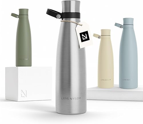 Miniatura 10 de LARS NYSØM Botella de agua aislada de acero inoxidable de 25 onzas, 34 onzas, frasco térmico aislado para bebidas calientes y frías, botella a Verde