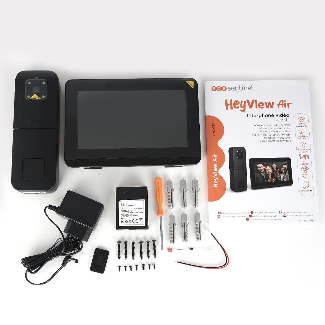 SCS Sentinel HeyView AIR Drahtlose Video-Türsprechanlage – 350 m Reichweite – Farbnachtsicht – 7-Zoll-Touchscreen – Tor- und Türverriegelungssteuerung – 110° Weitwinkel – PVS0013 Überwachung