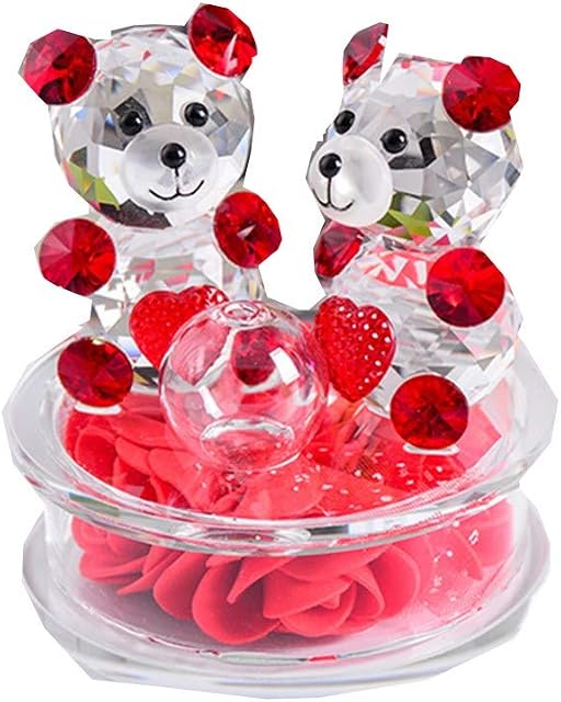 Rose Flower Crystal Glass Animals Bear Figurines Ornaments Christmas Home Car Decoration Perfume Bottle Feng Shui Term Gift (red)