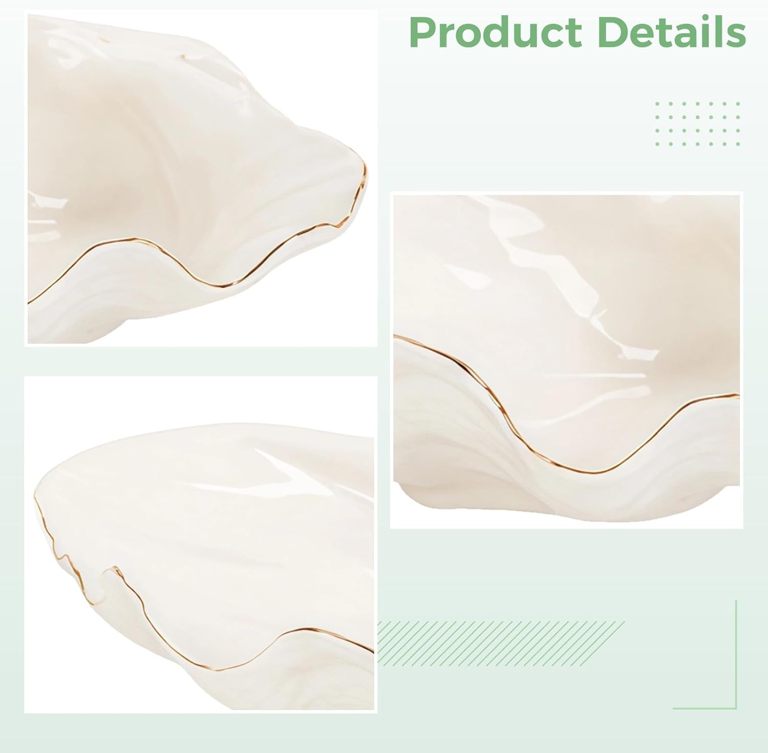 Elegant Ceramic Bowl in Shell Shape with Golden Trim, White Porcelain Centerpiece for Coffee Table, Ideal Dish for & Fruits at Home Or Office