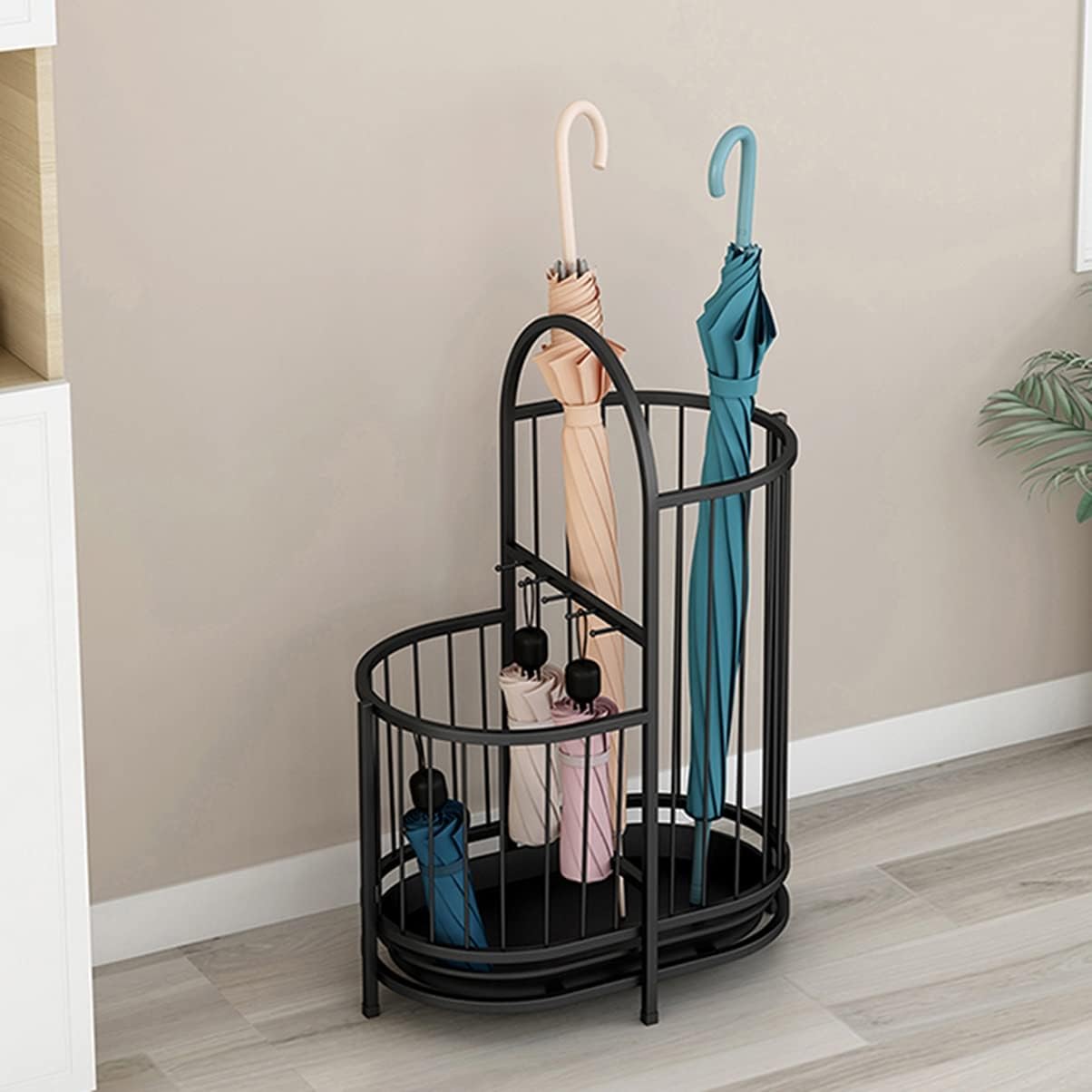 2-Slot Umbrella Stand Rack with Movable Drip Tray, Indoor Holder for Entryway, Hallway, Apartment, Dorm Room - Space Saving Design