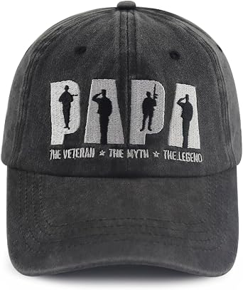 Papa Veteran The Myth The Legend Hat for Men Dad Grandpa, Funny Adjustable Cotton Embroiered Baseball Cap
