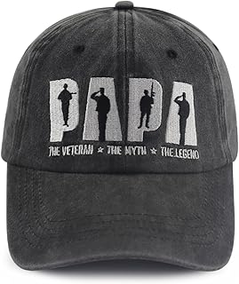 Papa Veteran The Myth The Legend Hat for Men Dad Grandpa, Funny Adjustable Cotton Embroiered Baseball Cap