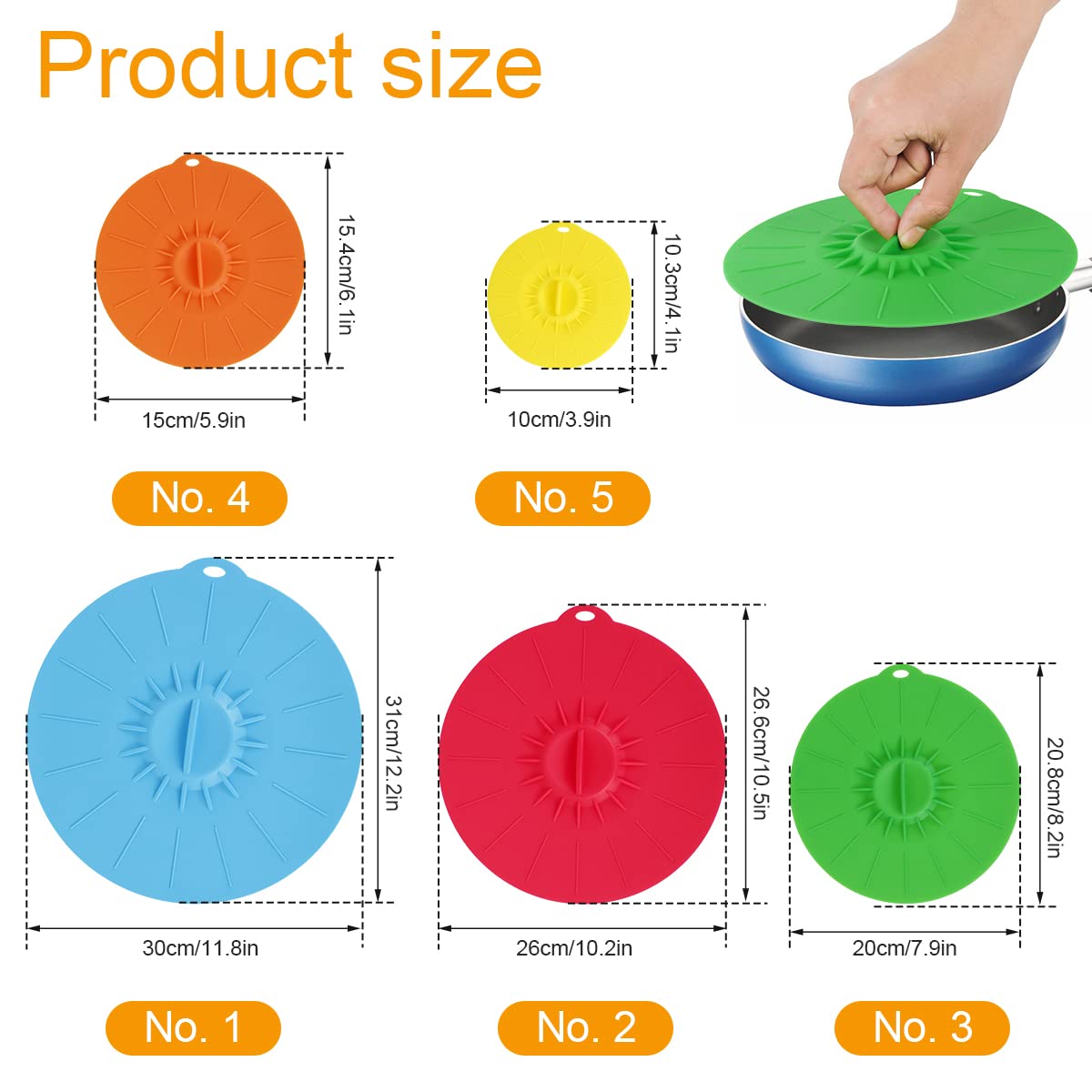 Coperchi In Silicone 5 Da 4/6/8/10/30,5 Cm, Resistenti Al Calore 1014533