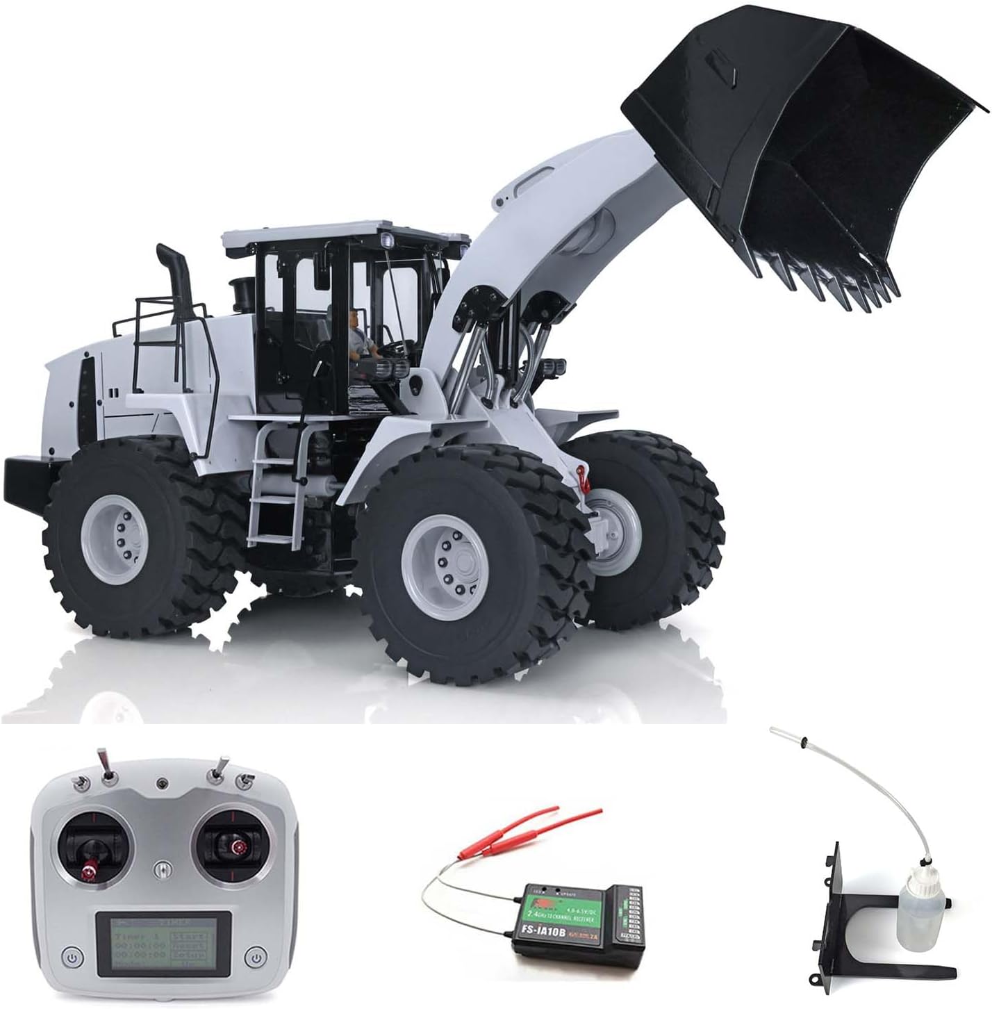 XDRC 1/14 RC Hydraulic Loader Metal Model ESC Motor Servo Lights Sound W/O Battery Finished RC Hydraulic Heavy Machine(White)