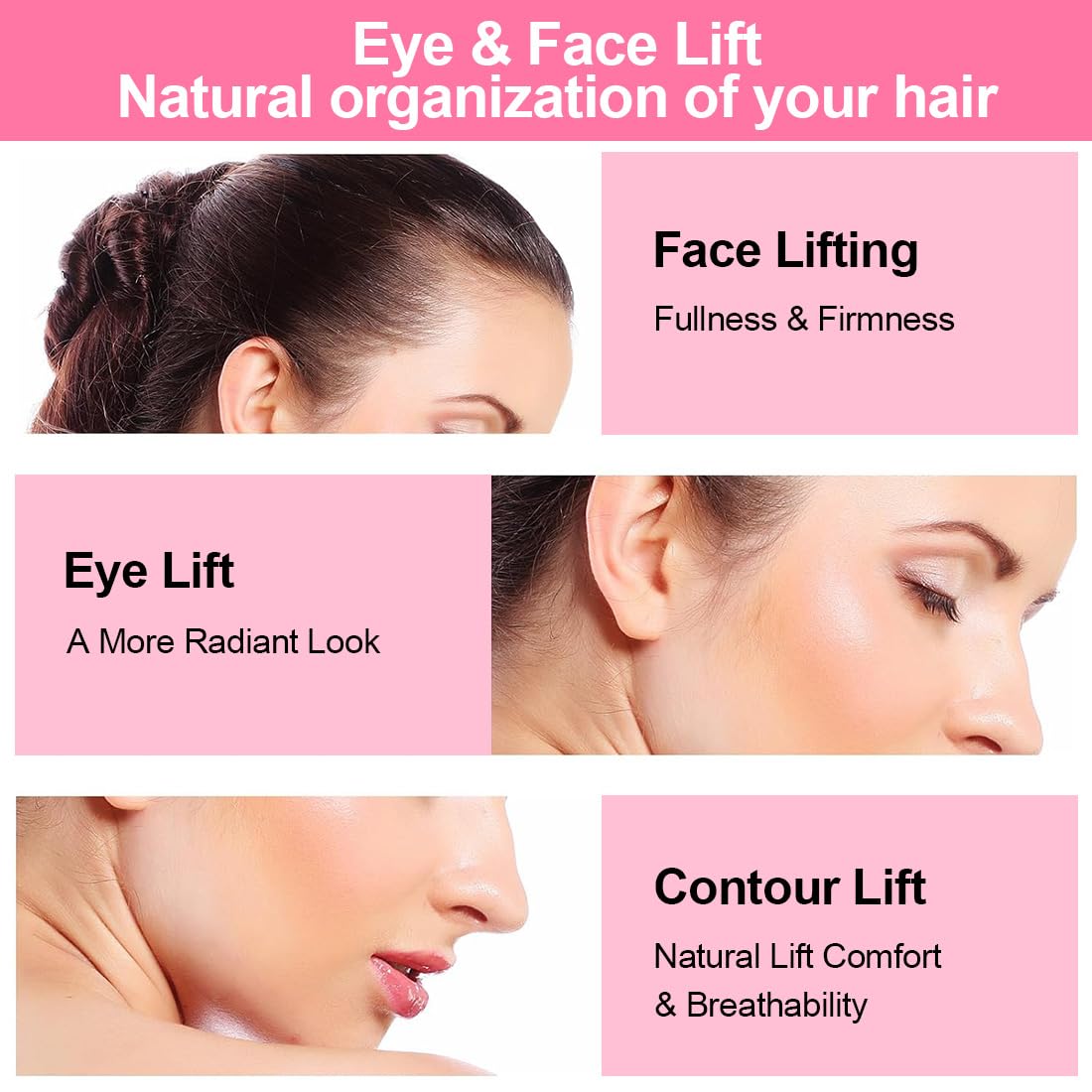 NJCXOLA 2Pcs Bandas de Elevación Facial con Clip para el Pelo, Banda de Cinta de Elevación Facial, Cinturón de Elevación Facial Elástico Ajustable