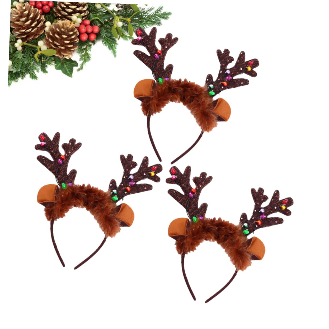 DOITOOL 3stücke Weihnachtsstirnband mit Geweihmotiv Leuchtendes Weihnachtsstirnband Led-haarschmuck für Damen und Junge Mädchen aus Hochwertigem Material