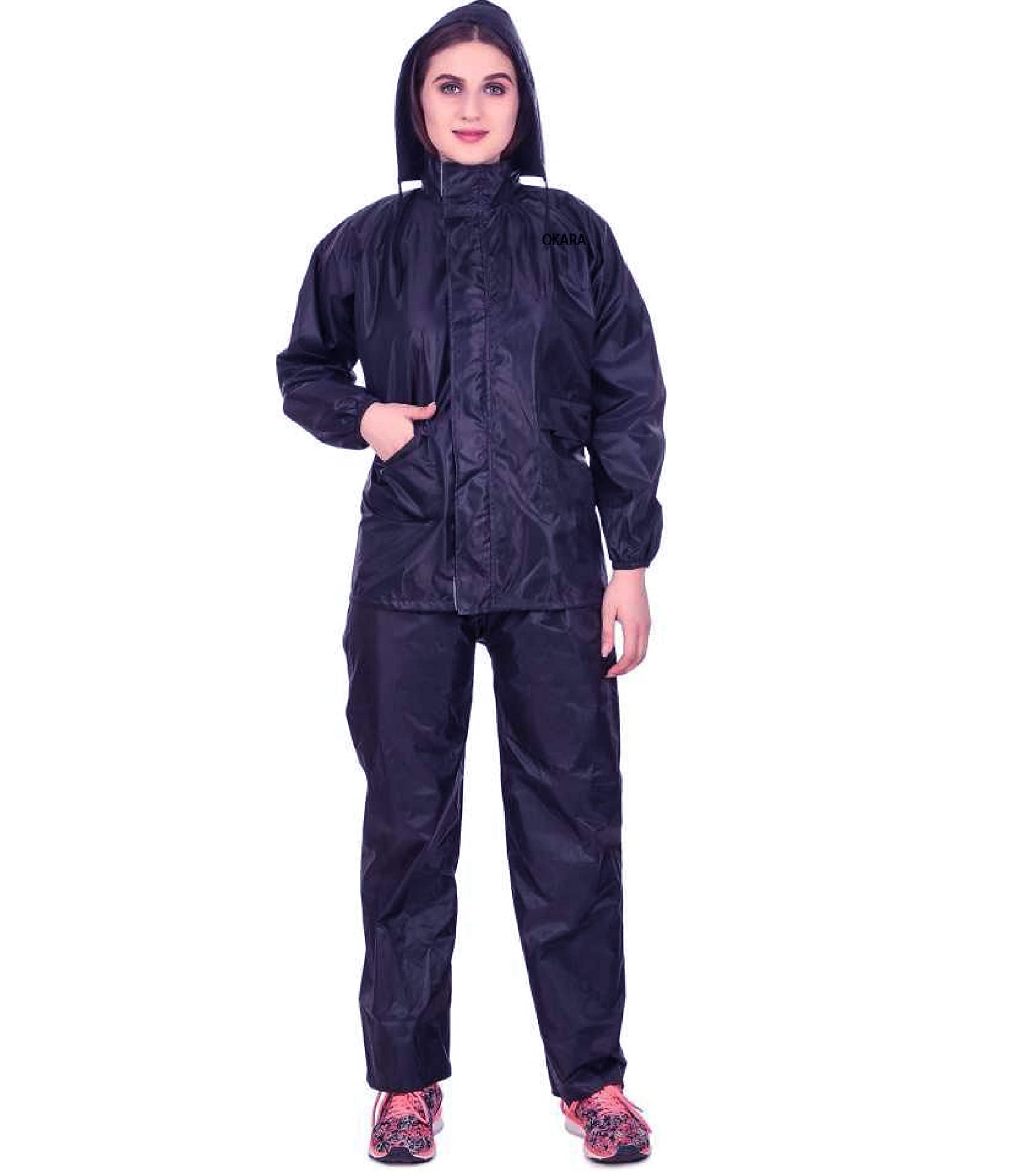 Neekshaa Women's Water Resistant Semi-Nylon Rain Coat with Pant, Blue, Free Size