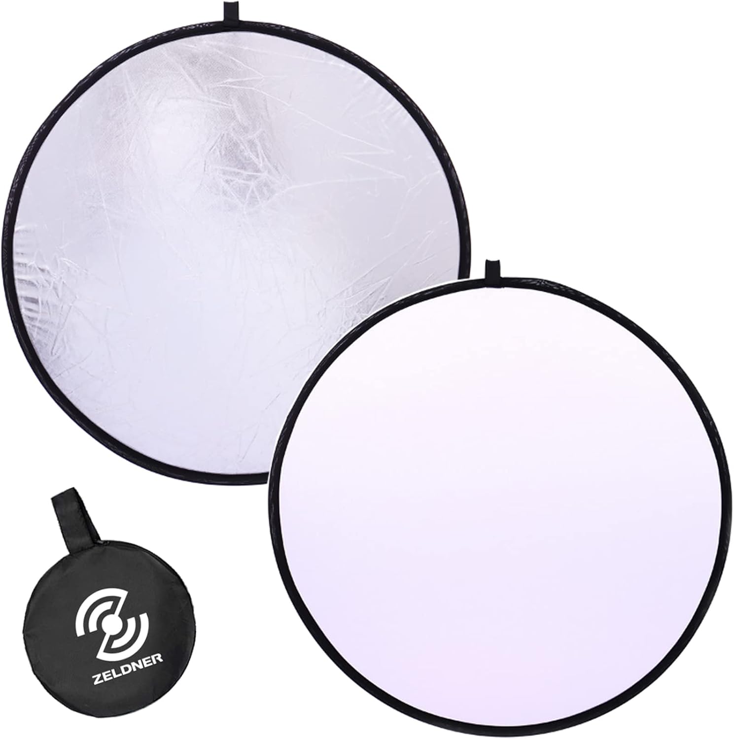レフ板 60cm 折りたたみ 1枚2役 小型 撮影用 丸レフ板 銀＆白 収納ケース付き リバーシブル 撮影機材 丸レフ スタジオレフ板 スタジオ撮影 反射板 補光 折りたたみレフ板 2-in-1