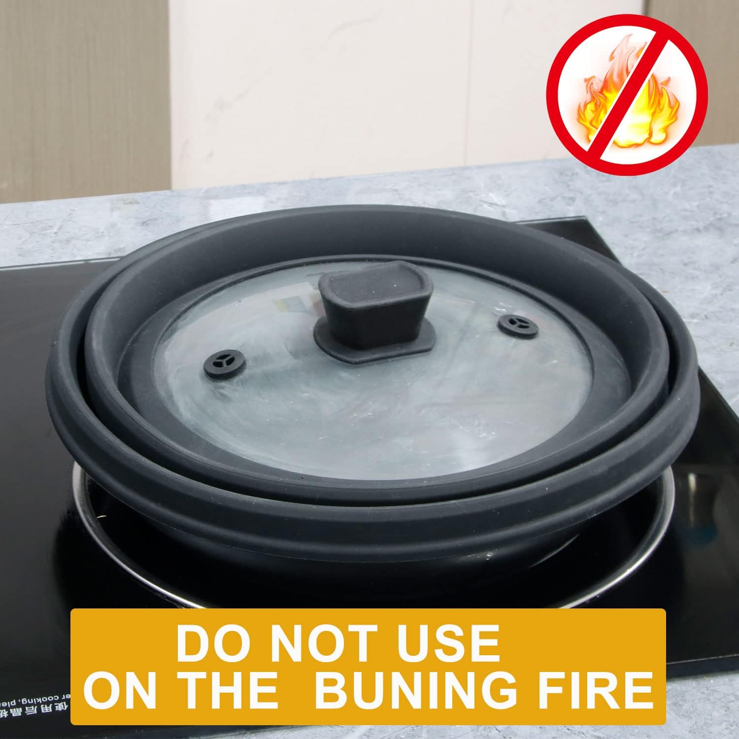 Microwave Splatter Cover Microwave Cover for Food Collapsible Plate Cover Lid with Easy Grip Handle Safe Tempered Glass & Silicone Pot Cover Splatter Heat Resistant Cover Guard (BLACK 9 INCH): Home & Kitchen