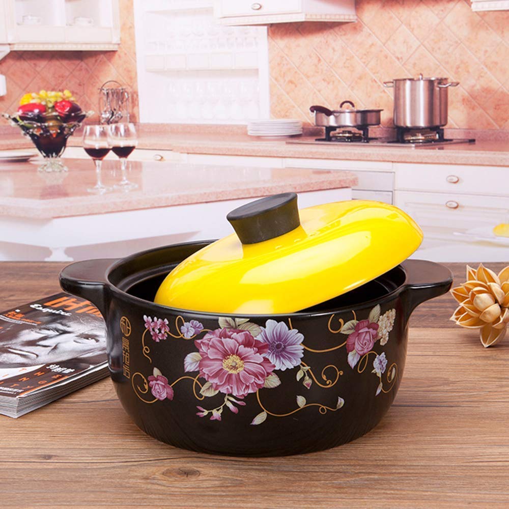Cazuela Cerámica Redonda con Tapa Cazuela de Barro con Cazuela de Barro Honda con Sopa de Cebolla Olla Saludable Olla con Olla para Sopa (4l)