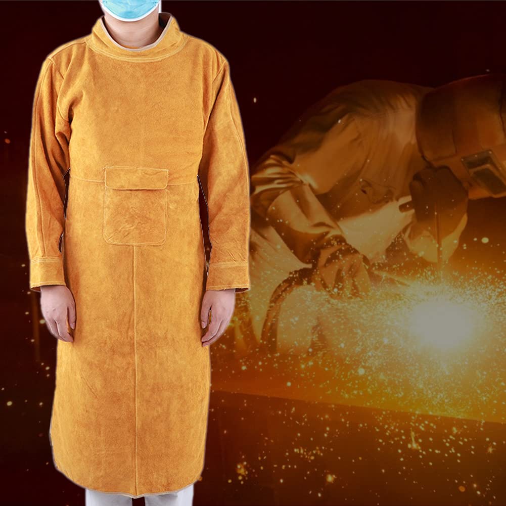 Chaquetas de Soldadura para Hombres, Chaqueta de Soldadura de Cuero Soldador de Seguridad Delantal de Protección Laboral Delantal de Soldadura Delantal de Cuero de Vaca Ignífugo