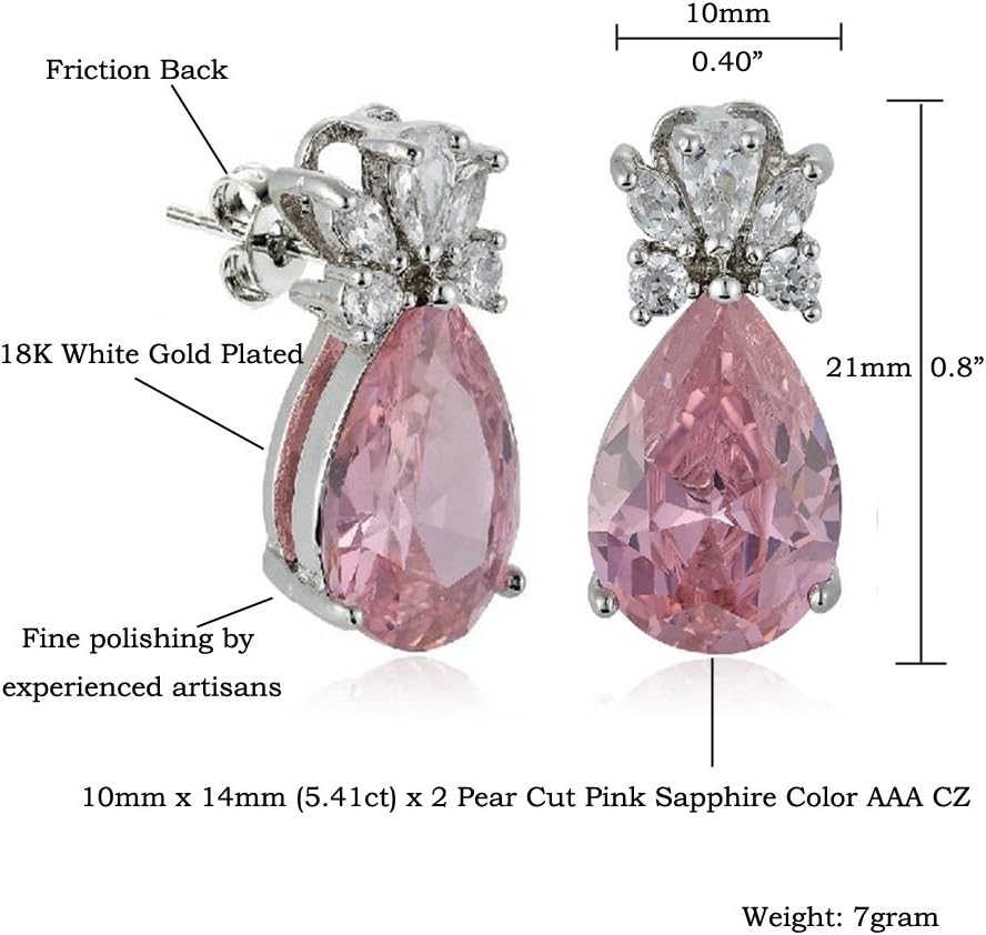 RIZILIA Teardrop Stud Pierced Earrings with Pear Cut CZ [5 Colors available] in White Gold Plated, Simple Modern Elegant - Image 2