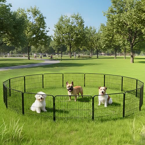 Image of BestPet Dog Playpen 24 Inch 16 Panels Heavy Duty Metal Pet Exercise Pen Indoor Outdoor Fence Panels Anti-Skid Expandable Design