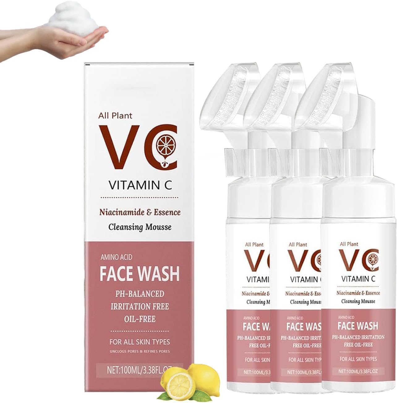 Espuma Limpiadora Facial Suave e Hidratante, Espuma Limpiadora con Vitamina C, Limpiador Facial Suave para una Limpieza Profunda, Mejora la Textura de la Piel, Para Todo Tipo de Piel
