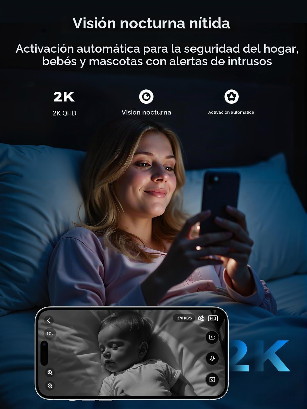 Outinput 2K 3MP Camara Vigilancia WiFi Interior con Detección Humana, Visión Nocturna, Detección de Movimiento/Sonido, Audio de 2 Vías, Alarma en Tiempo Real Camara Vigilancia (2 Pack)