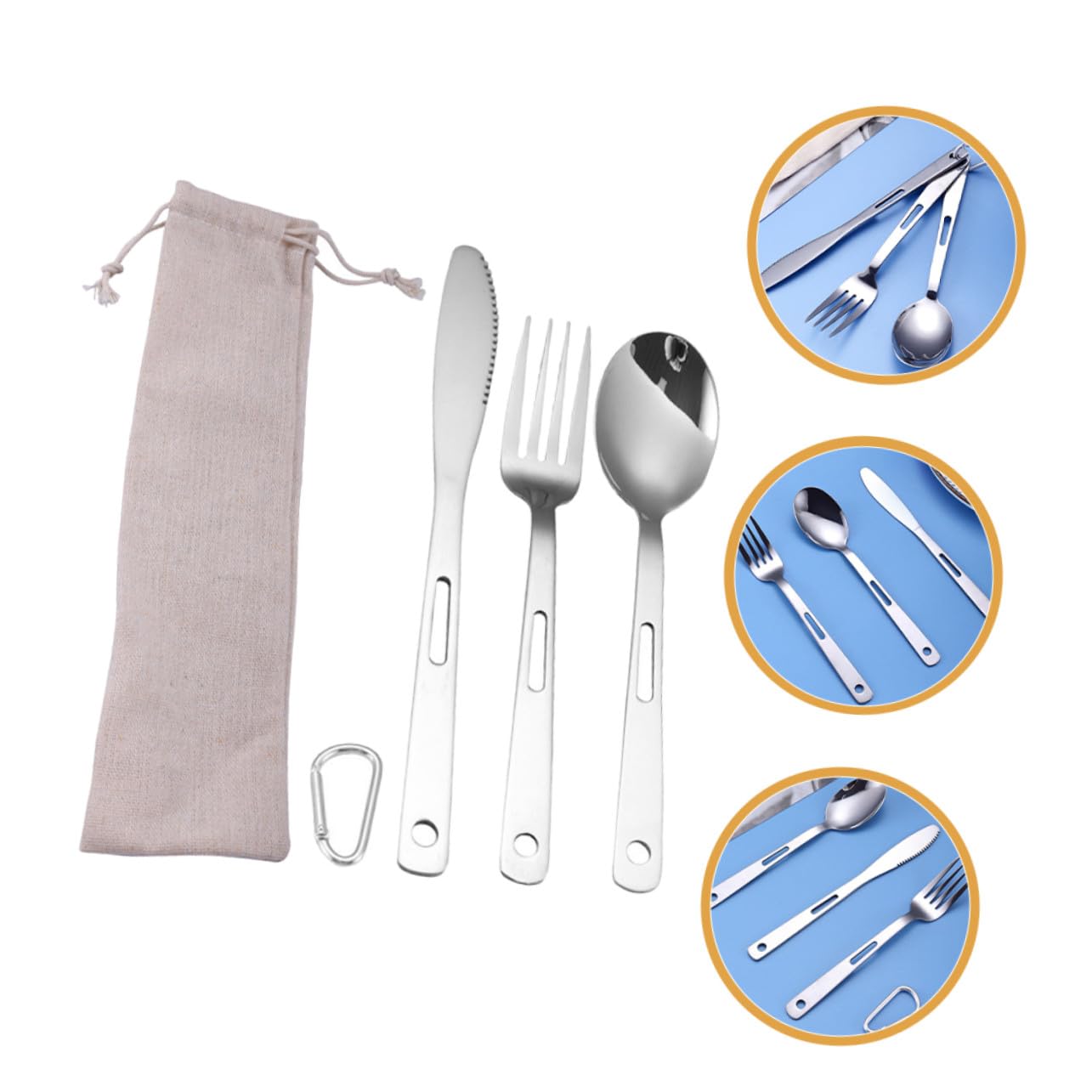 Campingbesteckset Edelstahl 5 Stück Tragbares Reisebesteck mit Gabel Löffel Tasche Outdoor Picknick Grillbesteck für Camping