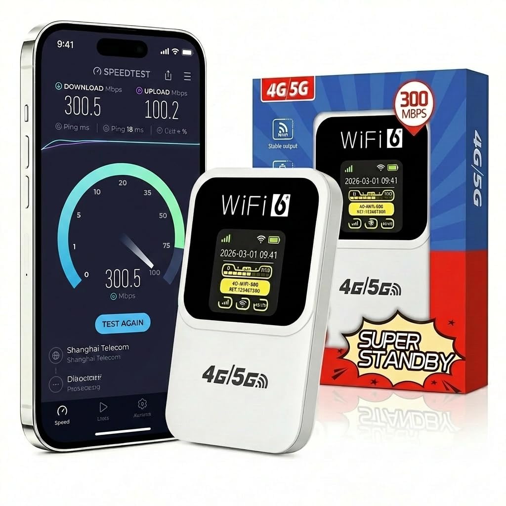 Routeur 5G Portable WiFi 6 Déverrouillé Modem Carte SIM Haut Débit 5G/4G+ 28 Appareils Voyage Télétravail