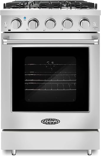 COSMO COS-EPGR244 24 in. Haven Collection 3.73 cu. ft. Gas Range with 4 Sealed Burners, Cast Iron Grates, Convection Oven, Stainless Steel