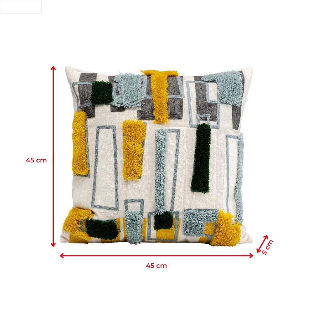 Kare Design Kissen Geometric Gold, Dekokissen mit Füllung, mit Reißverschluss, Wurfkissen, geometrisches Muster, Zierkissen, Sofakissen, abnehmbarer Bezug, Woll- und Baumwollanteil, 45x45cm