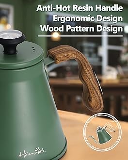 Harriet Gooseneck Kettle, 37oz Pour Over Kettle Stove Top, Coffee kettle with Thermometer, Stainless Steel Kettle with 3-Layer Base, Anti-Hot Handle, for Drip Coffee & Tea