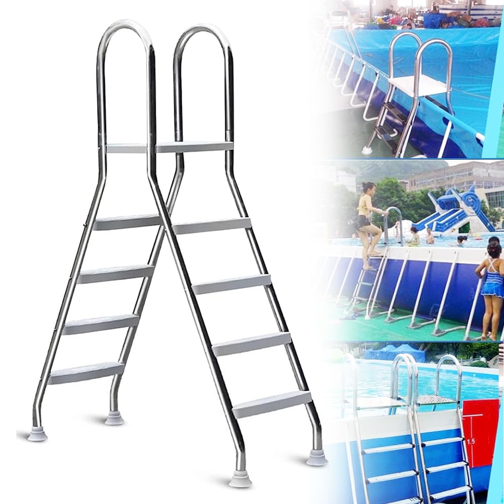 Scala per Piscina da 52 Pollici, Scala per Piscina Fuori Terra per impieghi gravosi, Scale per Piscina in Acciaio Inossidabile con Pedali Antiscivolo, per Viaggi, Piscina nel Cortile, casa