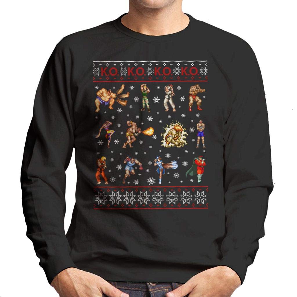Cloud City 7 Street Fighter Christmas Contestants KO Men's Sweatshirt Black