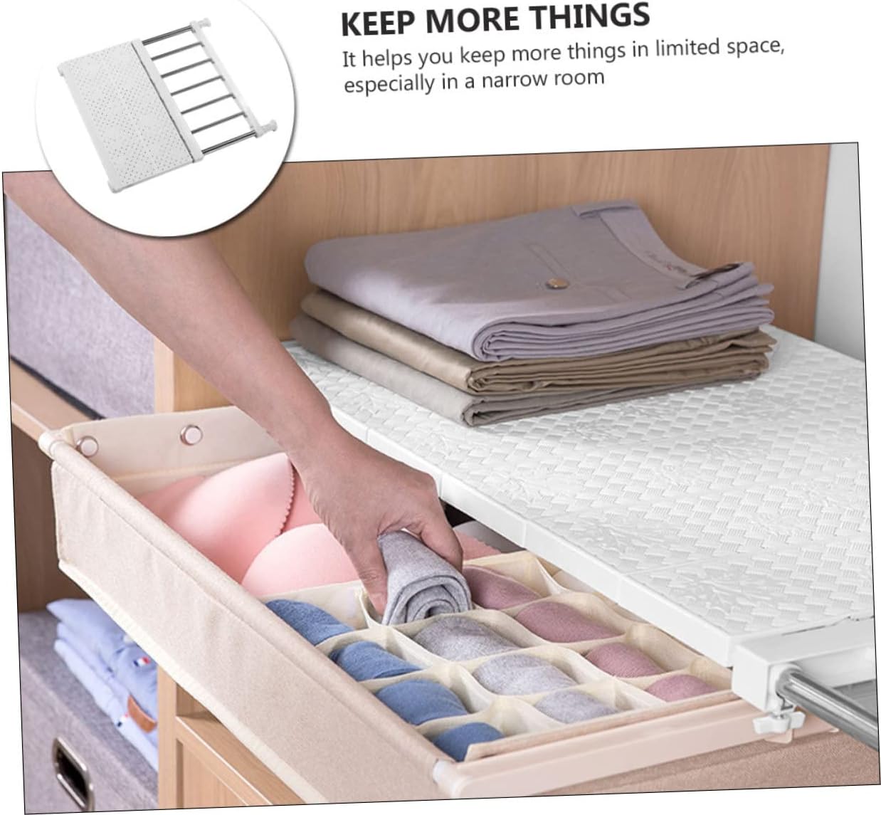 Retractable Closet Shelf Divider Wardrobe Divider Easy Install Rustless Storage Rack