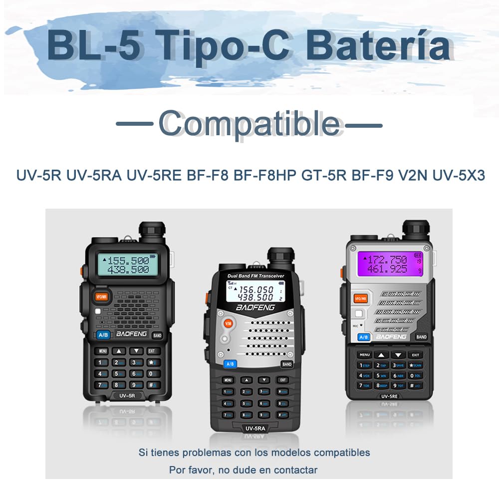 BAOFENG UV-5R Battery 3800mAh Rechargeable with Type-C Charger for BF-F8HP UV-5RE RD-5R UV-5RTP UV-5X3 Ham Radios - BL-5L BL-5 Battery Pack for UV-5RE Radios