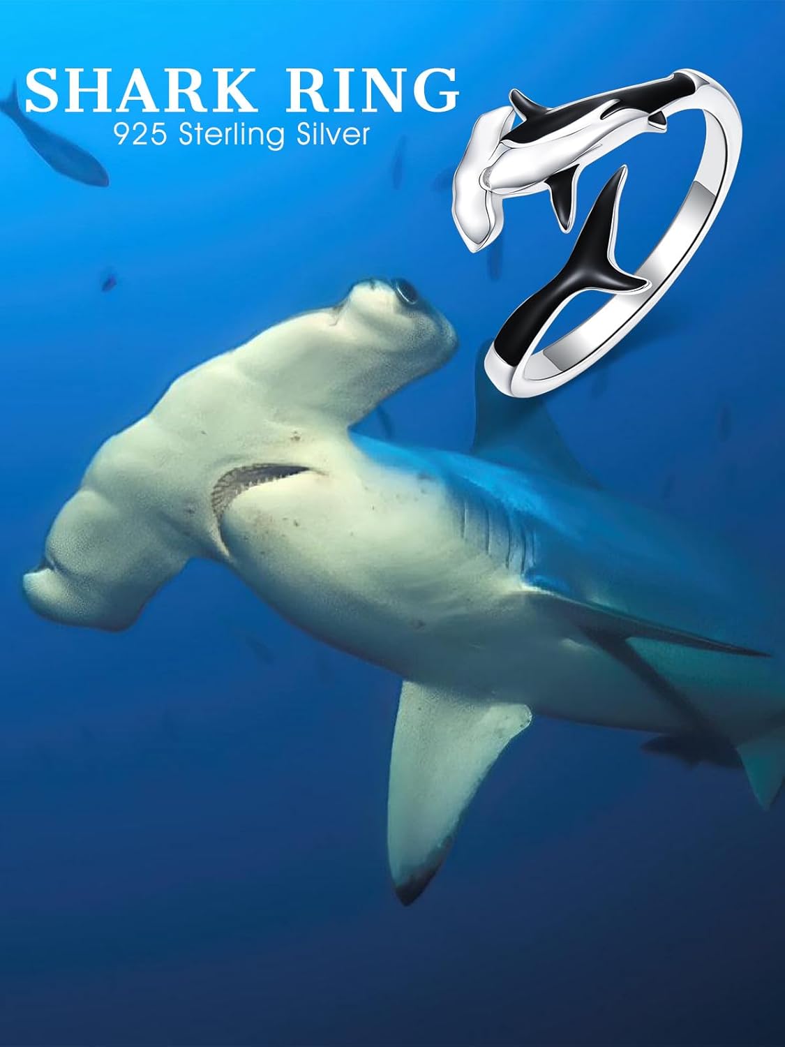 Ocean Open Ring 925 Sterling Silver Orca/Killer Whale/Shark/Manta Ray Adjustable Ring Animal Lovers Jewelry Ocean Gift for Friend/Daughter/Mother, Size 7