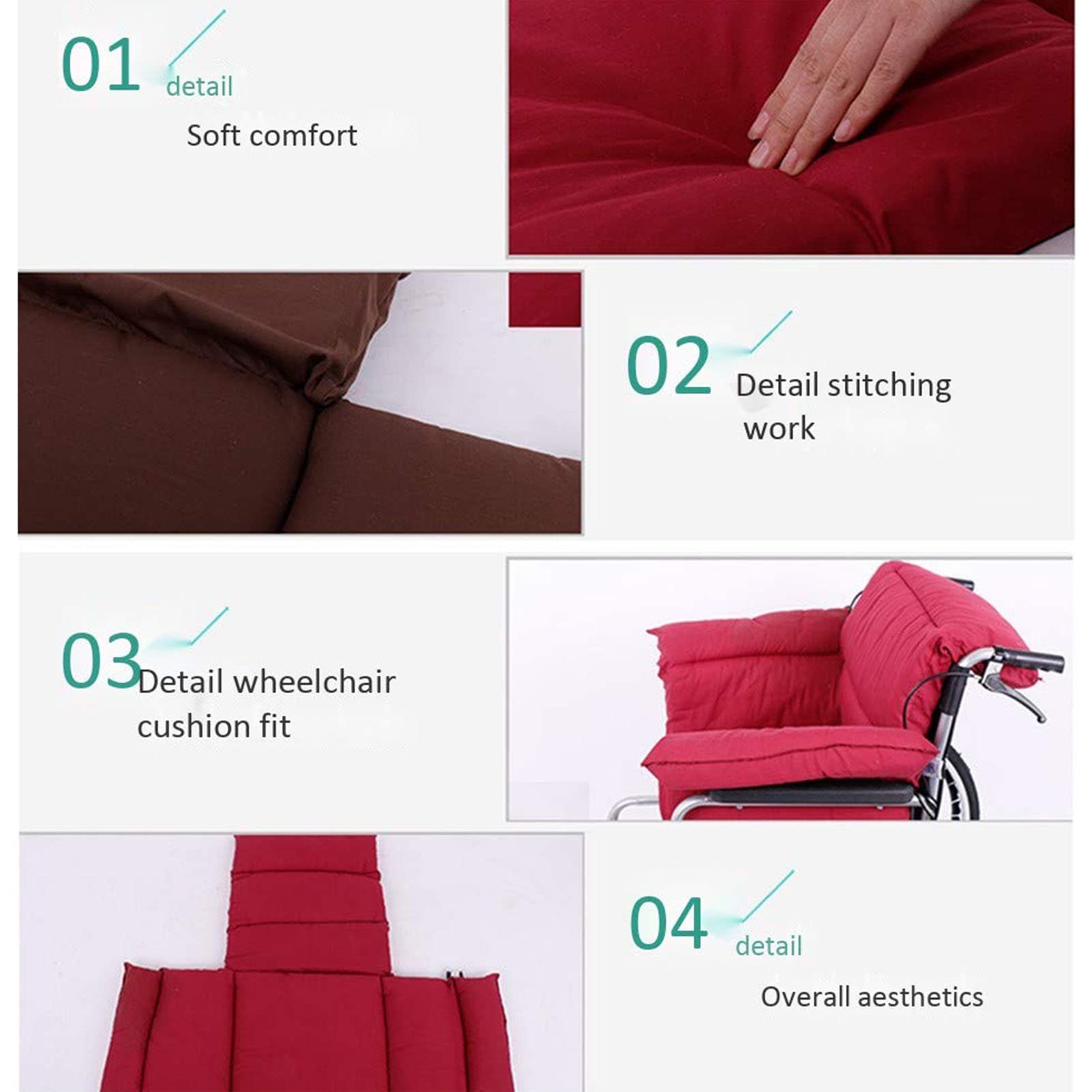 Cojin para Silla de Ruedas con Soporte de Respaldo, Cojín de Silla de Ruedas de Descompresión, Cojín de Silla de Ruedas de Algodón Cómodo Sillón de Oficina