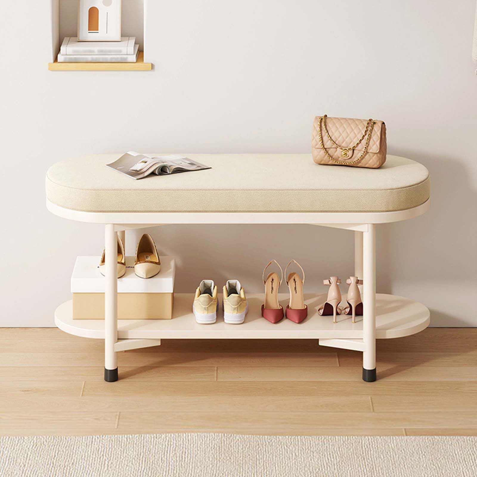SVFOEBJM A,60 * 30 * 42cm, Shoe Bench with Cushion Storage Bench Multifunctional Shoe Rack Bench Entryway Modern Style Storage Organiser Shoe Racks for Entryway Living Room Hallway Holds
