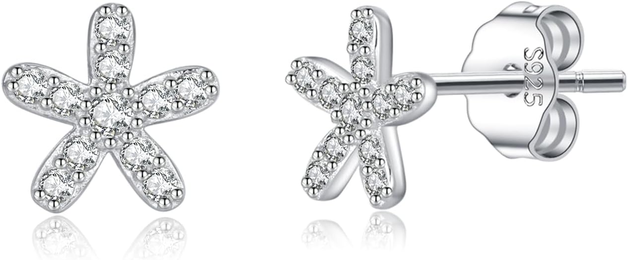 SLUYNZ Solid 925 Sterling Silver Tiny Flower Earrings Stud for Women Teens CZ Cute Flower Stud Earrings Spring