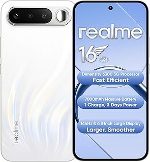 realme 16 5G Smartphone 8+128GB Air White, 7000mAh Massive Battery + 60W Fast Charging, 120Hz Refresh Rate + AMOLED Smooth Display, 50MP AI Camera System, Dimensity 6400 Turbo Processor, IP69.