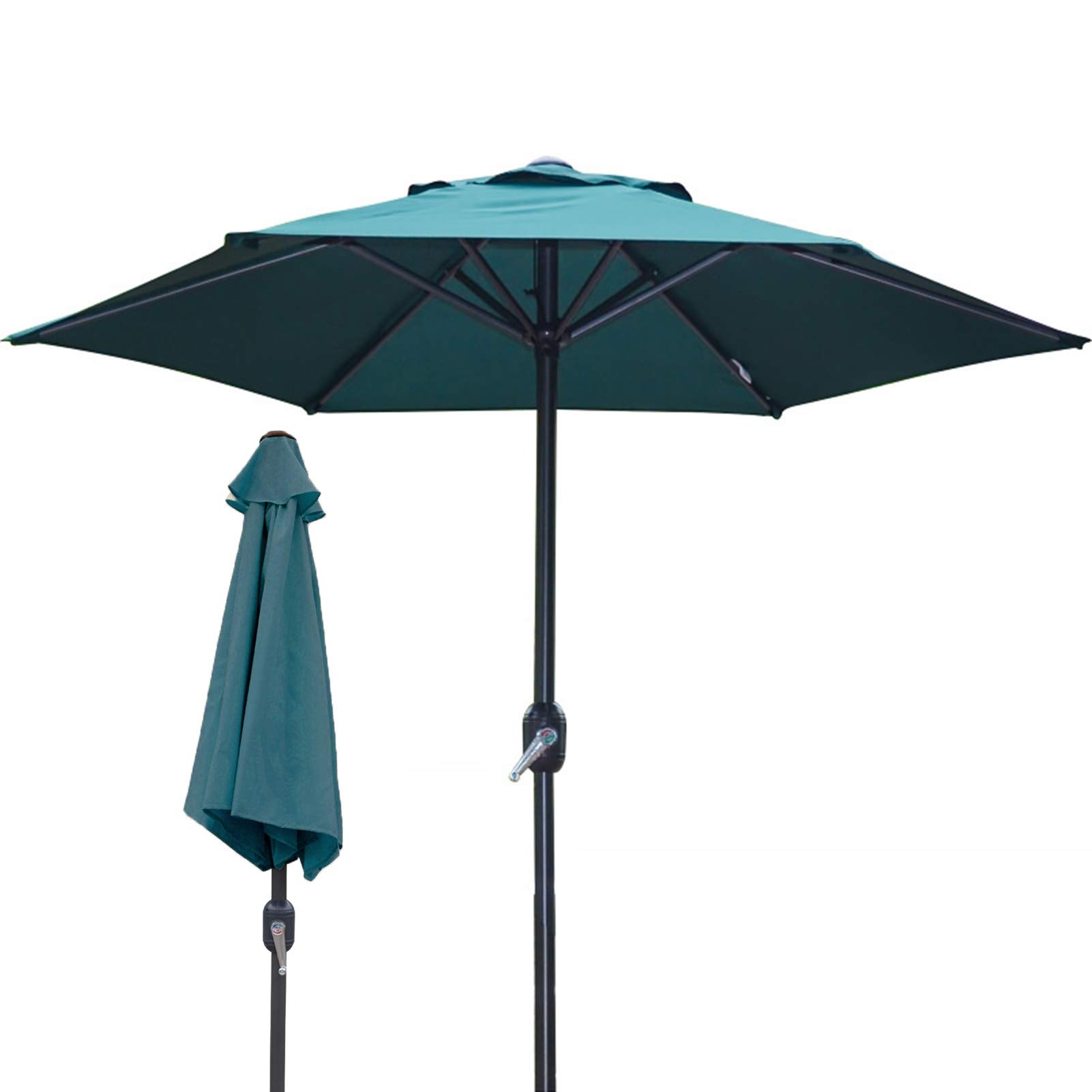 WDSOPK 6.6' Outdoor Patio Umbrella,Garden Parasol Umbrella with Crank Handle,Sun Shade Umbrellas for Market/Beach/Backyard,Easy Setup(Turquoise-A)