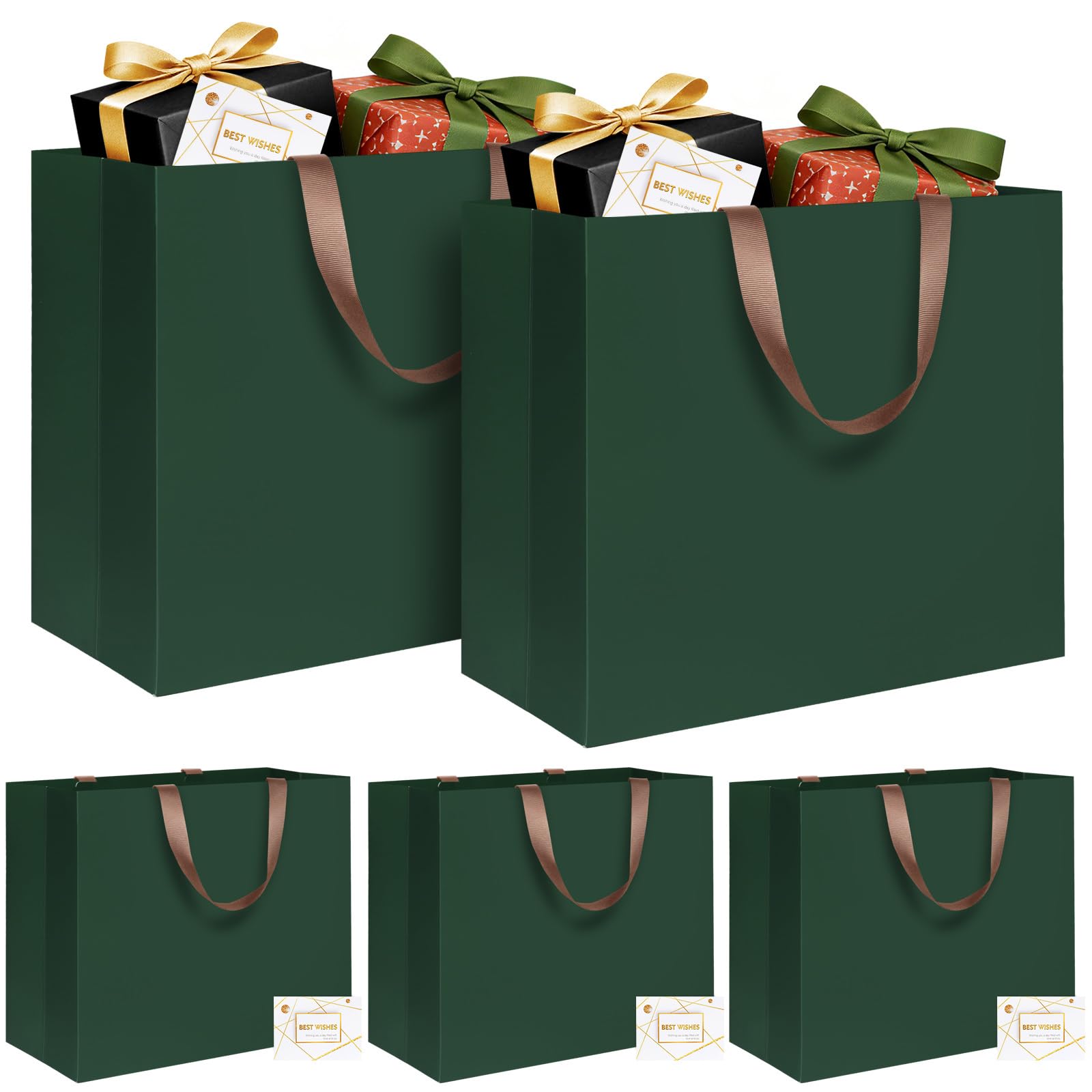 LVNRIDS 5 Pack Extra Large Gift Bags Green, Luxury XL Gift Bag with Handle 43 x 13 x 32 cm, Extra Large Gift Bags with Cards for Presents Wedding Birthday Party Christmas Valentine Mall